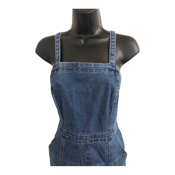 Sincerely Jules blue jeans denim faded medium wash smocked jumpsuit size Small - Picture 13 of 17